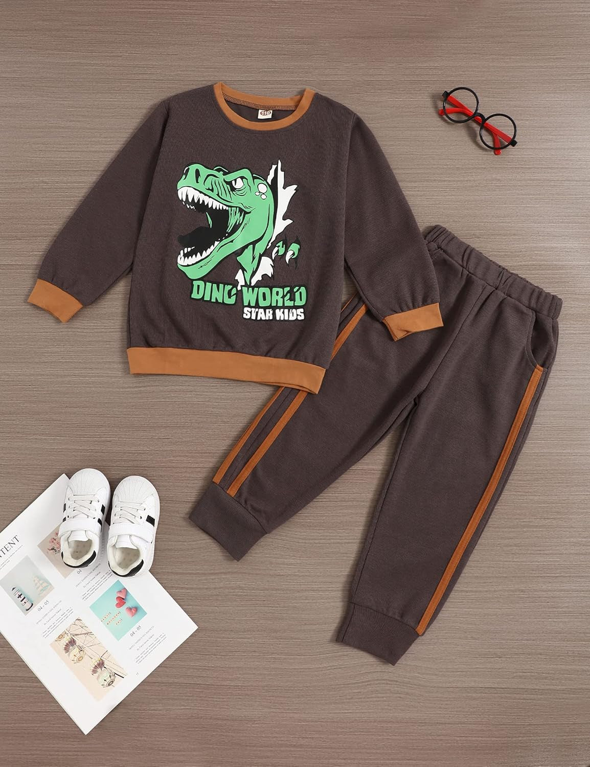 Little Boy Outfit Dinosaur Printed Long Sleeve Sweatshirt Top and Pants Toddler Boys Fall Winter Clothes Set