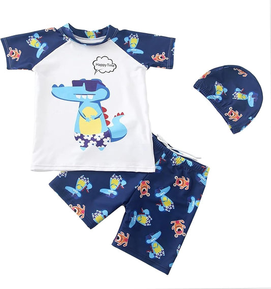 Baby Toddler Boys 3 Pieces Swimsuit Set Boys Swimwear Dinosaur Bathing Suit Rash Guards UPF 50+