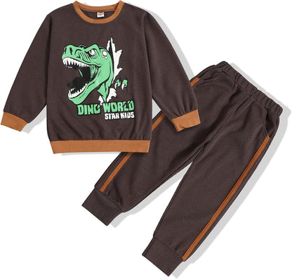 Little Boy Outfit Dinosaur Printed Long Sleeve Sweatshirt Top and Pants Toddler Boys Fall Winter Clothes Set