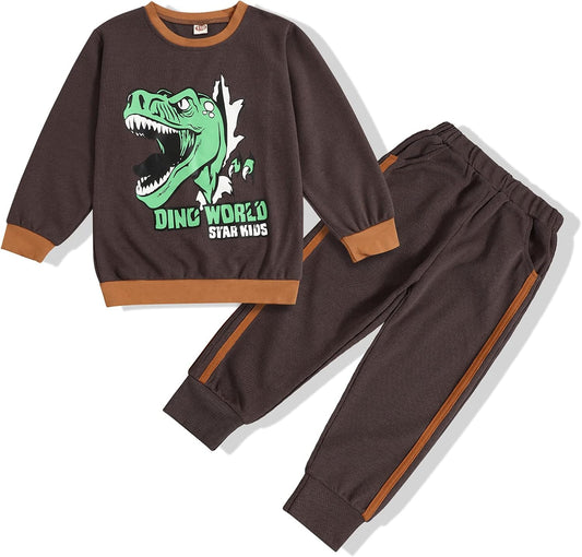 Little Boy Outfit Dinosaur Printed Long Sleeve Sweatshirt Top and Pants Toddler Boys Fall Winter Clothes Set