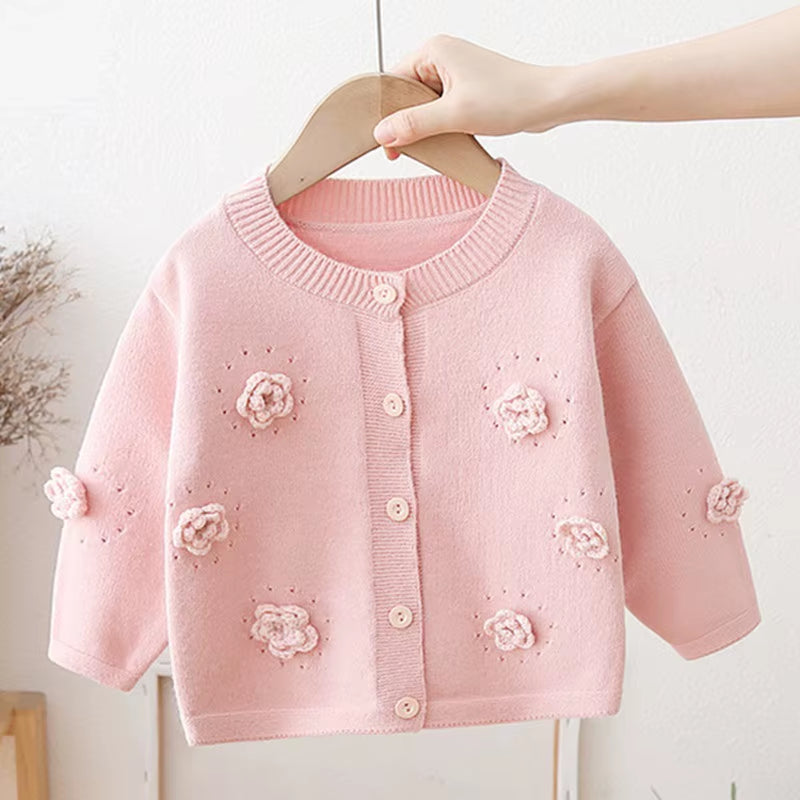 Spring Autumn Winter Baby Toddler Clothes Girls Sweaters Kids Knitted Cardigan Flower Sweater Jacket Coat Children Outerwear