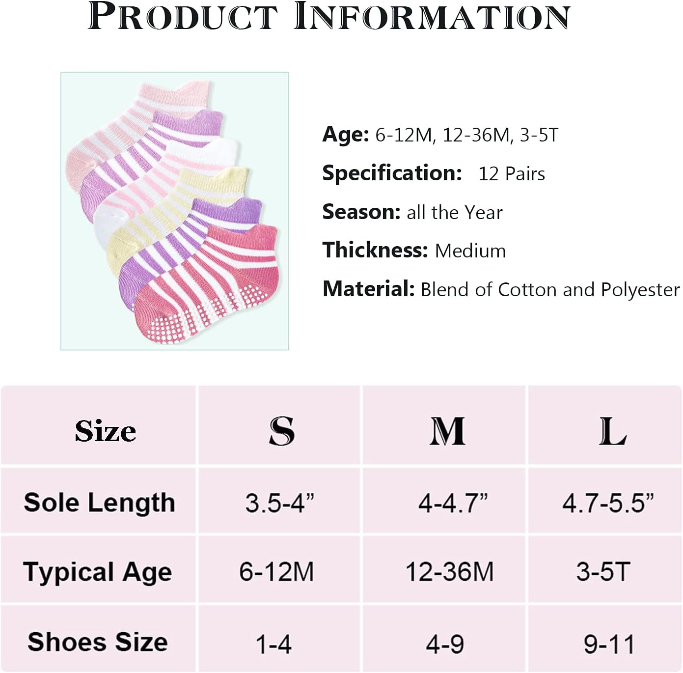 12 Pairs Kids Non Slip Toddler Boy Grip Socks anti Skid Boys Girls Socks Anti-Slip Socks for Infants Baby(12-36 Months)