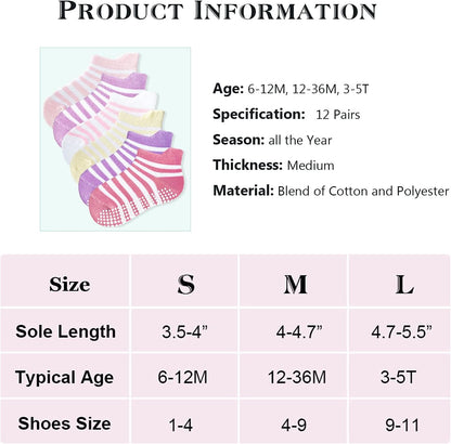 12 Pairs Kids Non Slip Toddler Boy Grip Socks anti Skid Boys Girls Socks Anti-Slip Socks for Infants Baby(12-36 Months)