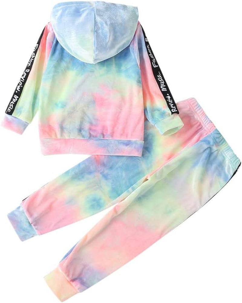 Toddler Baby Girl Long Sleeve Tie Dye Hoodie with Pants Outfit Set Fall Tracksuit Pullover Clothes Set Sweatsuits Jogging Jogger Suits