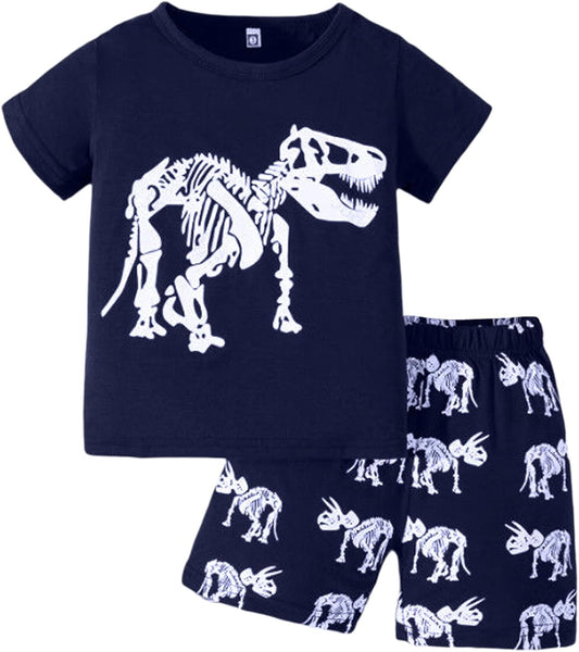 2023 Toddler Kids Boys Summer Short Sleeve Dinosaur T Shirts Tops Shorts Outfits Clothes Set 2 to 7 (1-White, 5 Years)