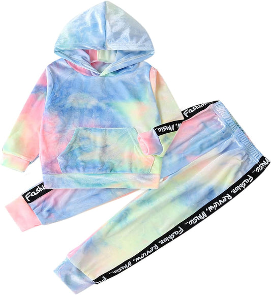 Toddler Baby Girl Long Sleeve Tie Dye Hoodie with Pants Outfit Set Fall Tracksuit Pullover Clothes Set Sweatsuits Jogging Jogger Suits