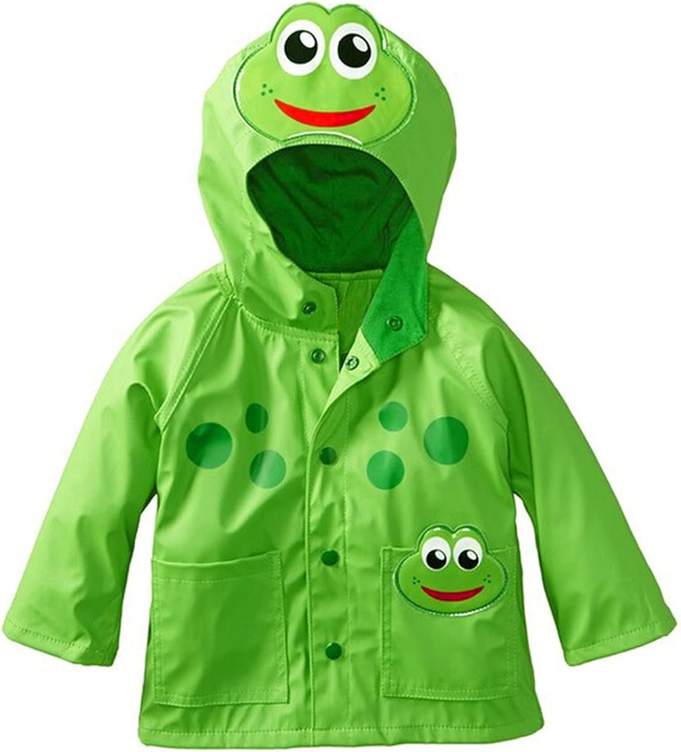 Toddler Boys Girls Rain Jacket Cartoon Frog Pattern Hooded Trench Coat Cute Waterproof Daily Raincoat, Green, 4-5T