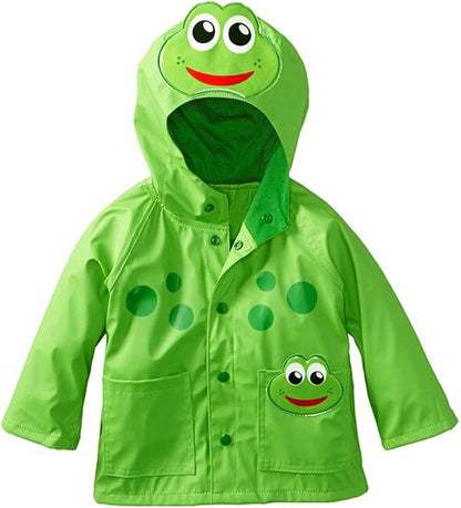 Toddler Boys Girls Rain Jacket Cartoon Frog Pattern Hooded Trench Coat Cute Waterproof Daily Raincoat, Green, 4-5T