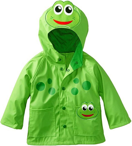Toddler Boys Girls Rain Jacket Cartoon Frog Pattern Hooded Trench Coat Cute Waterproof Daily Raincoat, Green, 4-5T