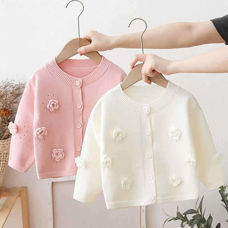 Spring Autumn Winter Baby Toddler Clothes Girls Sweaters Kids Knitted Cardigan Flower Sweater Jacket Coat Children Outerwear