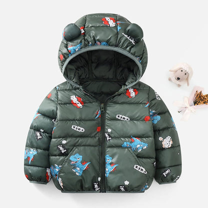 Cartoon Ears Coat Toddler Fall Jacket down Coat Puffer Jacke 6M-4T Boy Girl Warmth Jacket Windproof Outerwear (Green, 12-18 Months)